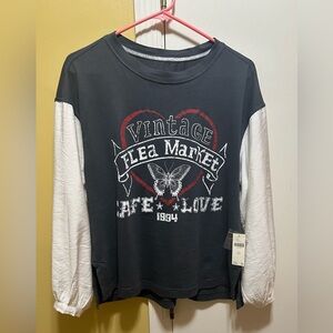 ANTHROPOLOGIE PILCRO NWT TWOFER CHARCOAL/WHITE BAND TOP (fitsXS/S) but it’s XXS.